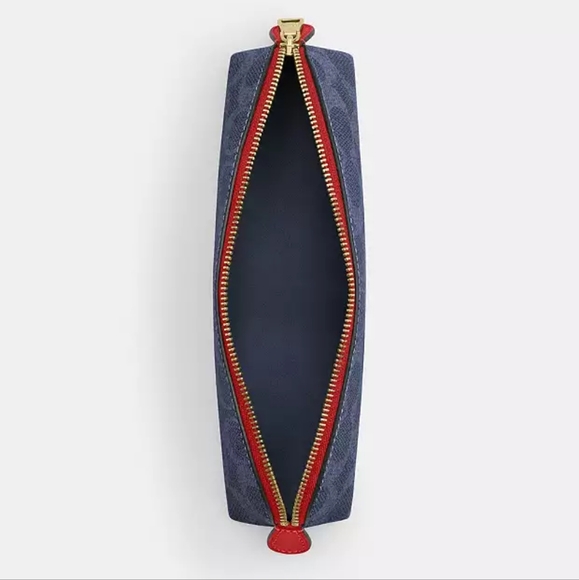 Coach Pencil Case In Signature Canvas (Blue/Red) - Picture 3 of 8